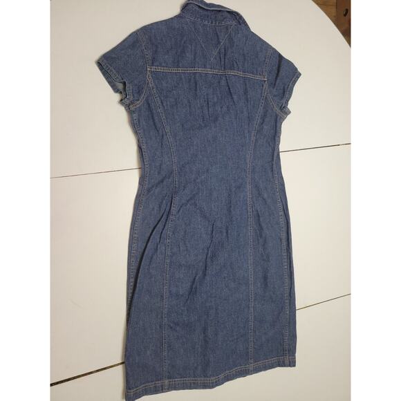 Tommy Hilfiger Women Petite Small 4 Dress Blue Jean Pocket Silver Button Up - Picture 5 of 12